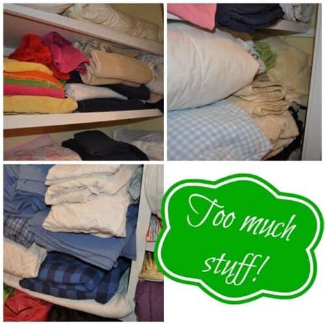 If your bedroom is more bed than room, look at it as a storage opportunity. Linen Closet Before- too much stuff - MomOf6