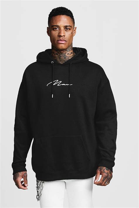 Boohooman Cotton Oversized Man Signature Hoodie In Black For Men Lyst