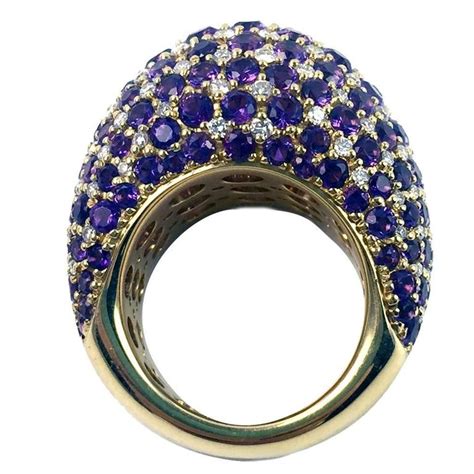 Purple Sapphire Diamond Gold Domed Cluster Ring For Sale At 1stdibs