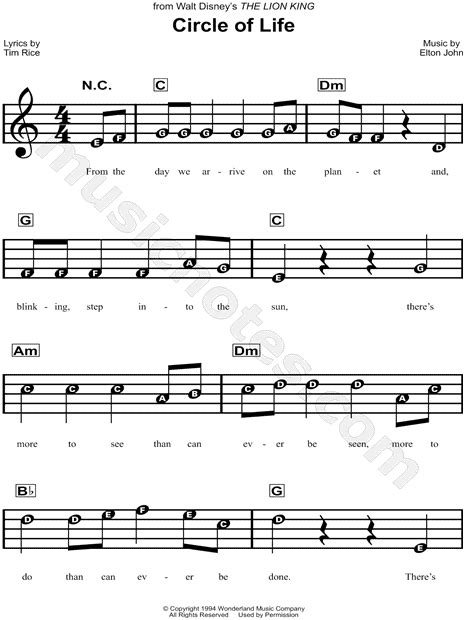 Circle of life is a song from the walt disney company 1994 animated film the lion king. "Circle of Life" from 'The Lion King' Sheet Music for ...