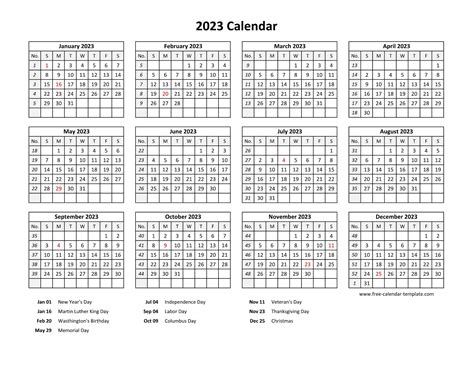 2023 Year Calendar Yearly Printable 2023 Calendar Printable Cute Free
