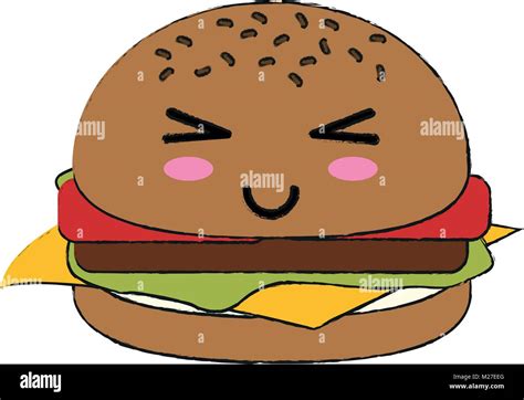 Hamburger Fast Food Cute Kawaii Cartoon Stock Vector Image And Art Alamy