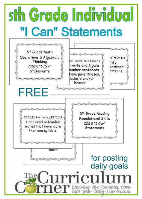 5th Grade Individual I Can Statement Posters One Per Page The