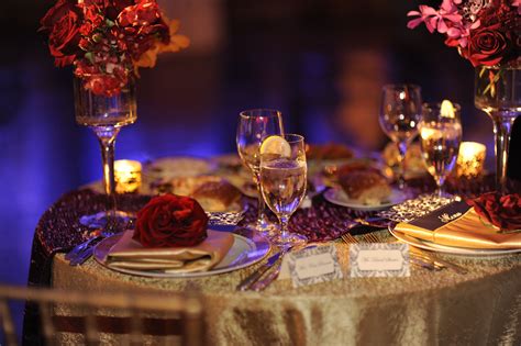 Wedding Or Party Table Setting Red Purple Pink And