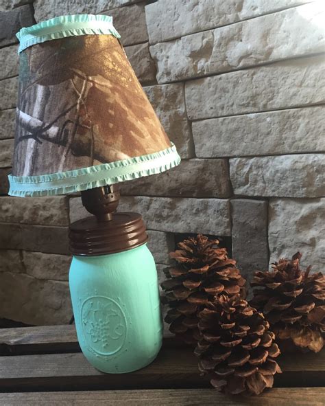 Aqua Mason Jar Lamp With Realtree Camo Lamp Shade