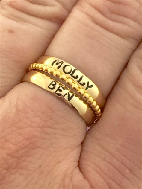 Gold Custom Name Stacking Rings 14k Gold Custom Name Ring Stacking Ring Personalized Hand