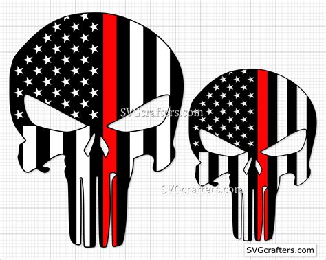 Punisher Skull Us Flag Thin Red Line Svg Firefighter Flag Etsy