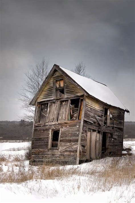 Portrait Of Old Shack Snowy Landscape Rustic Photograph