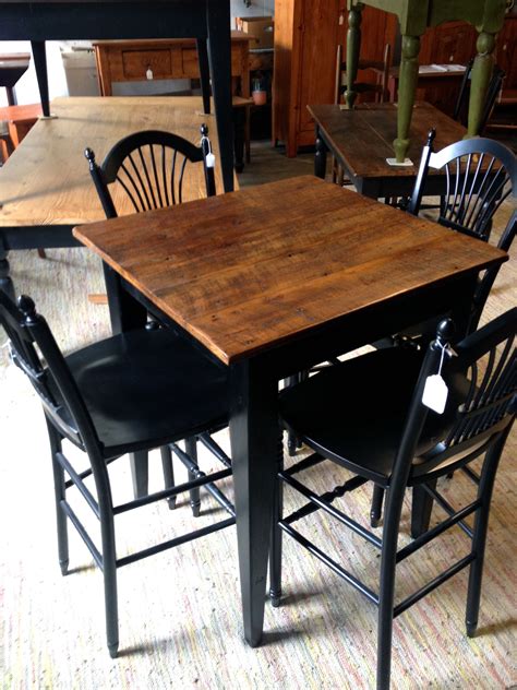 Home > dining tables and chairs. Square bar table in natural wood with black painted legs ...
