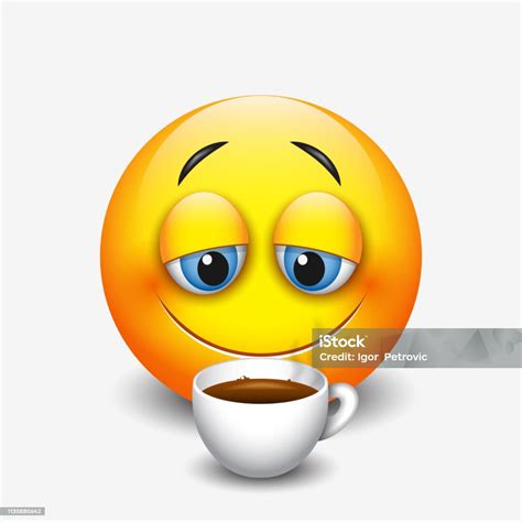 Cute Sleepy Emoticon Drinking Coffee Emoji Smiley Vector Illustration