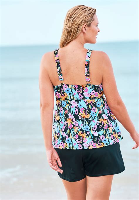 Smocked High Neck Tankini Top By Fit 4 U Plus Sizeswimwear Roamans