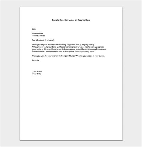Internship Rejection Letter 8 Sample Letters And Format
