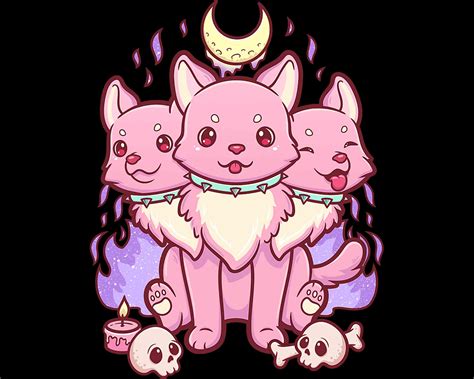 Kawaii Pastel Goth Cute Creepy 3 Headed Dog Design Anime Etsy