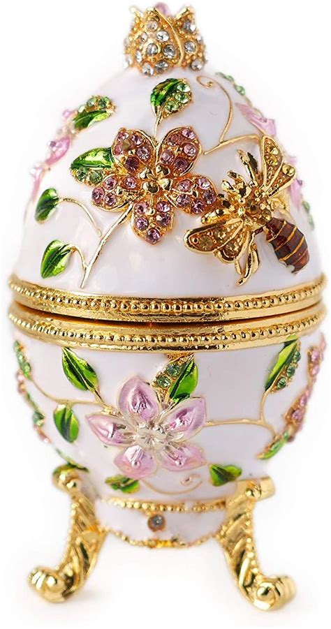 Apropos Hand Painted Vintage Style Bee And Flowers Faberge Egg With Rich Enamel And Sparkling