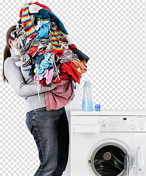 Woman Carrying Bulk Of Clothes Laundry Washing Machine