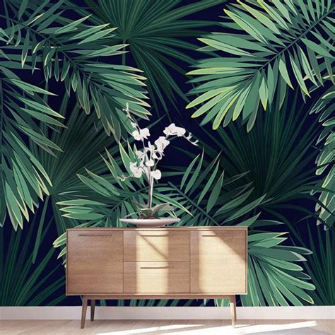 Custom Size Wallpaper Mural Tropical Rainforest Palm Leaves Bvm Home