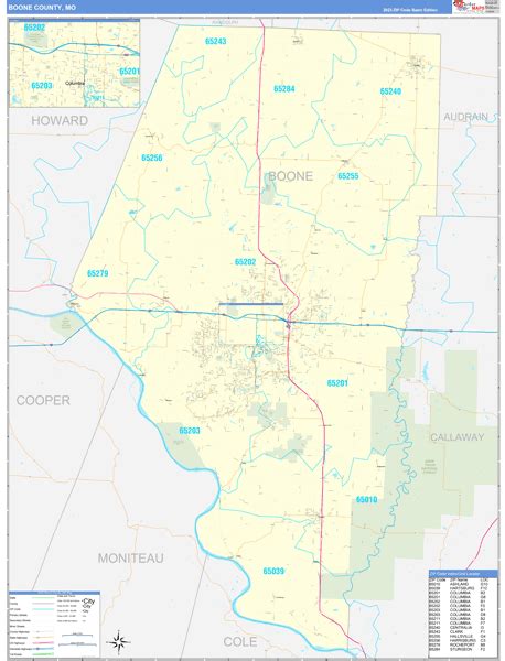 Boone County Mo Zip Code Wall Map Basic Style By Marketmaps Mapsales