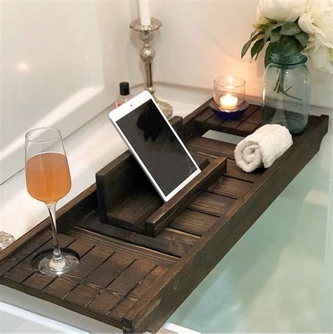 。 this bath tray holds your reading material, holds your wine, grapes , candle. Cedar Bath Tray with Wine Holder, Bath Caddy, Bath Tray ...