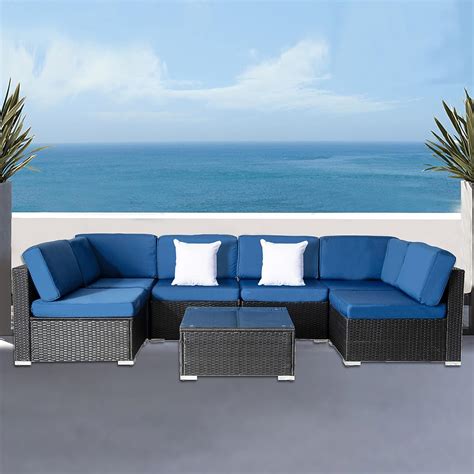 Dreamo 7pcs Outdoor Patio Couch Set Sectional Sofa Wicker Furniture Sets With Coffee