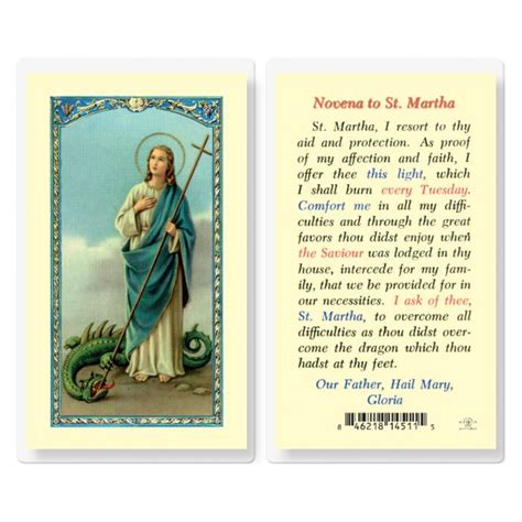 Saint Martha Novena Prayer Laminated Prayer Card