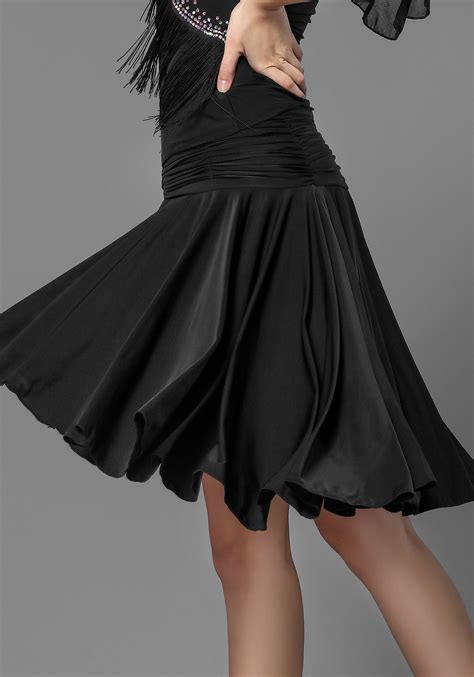 Latin Luxury Crepe Black Pleated Ruffle Dance Skirt