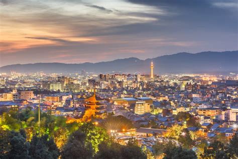 Kyoto Japan Skyline At Dusk Stock Image Image Of Historical Famous
