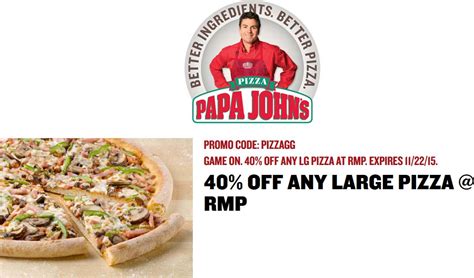 Papa Johns Coupons 40 Off A Large Pizza At Papa Johns Via Promo Code Pizzagg