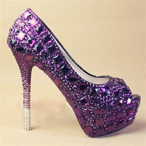 Popular Purple High Heel Shoes Sparkling Formal Rhinestone Womens
