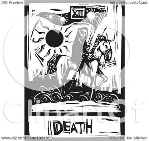 Death in the future position is a sign that you need to find a new perspective on the world in order to move forward. Clipart Grim Reaper Of Death Tarot Card Black And White Woodcut - Royalty Free Vector ...