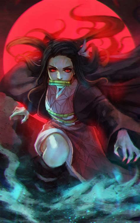 Download Demon Slayer Nezuko Kamado Anime Girl Art 800x1280