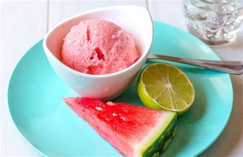 Watermelon Ice Cream In A Bowl And On A Plate With A Slice Of Lime