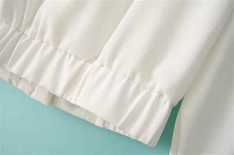 White Stand Collar Long Sleeve Pockets Jacket Sheinsheinside