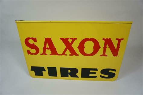 Large 1960s Saxon Tires Double Sided Tin Automotive Garage Si