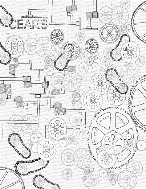 Gears Coloring Page For Adults Or Kids Coloring Page Pdf Etsy