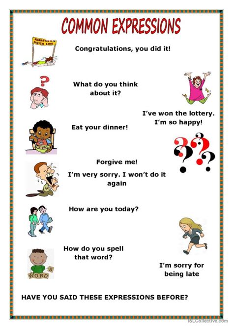 Common Expressions English Esl Worksheets Pdf And Doc