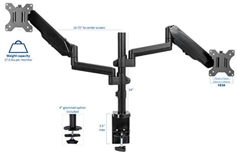Vivo Dual Monitor Arm Mount For 17 To 32 Inch Screens Pneumatic