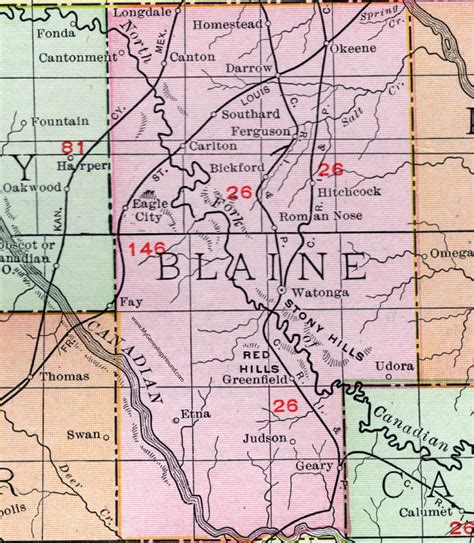 Blaine County Oklahoma 1911 Map Rand Mcnally Watonga Geary Canton