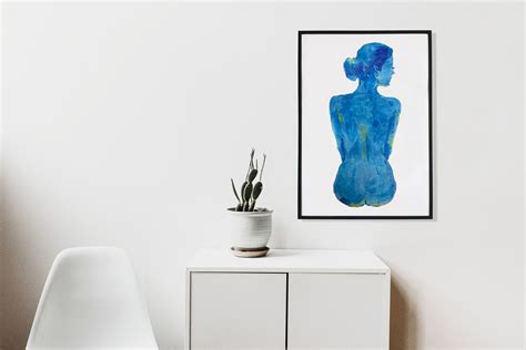 Set Of Blue Woman Nude Art Woman Back Abstract Minimalist Etsy