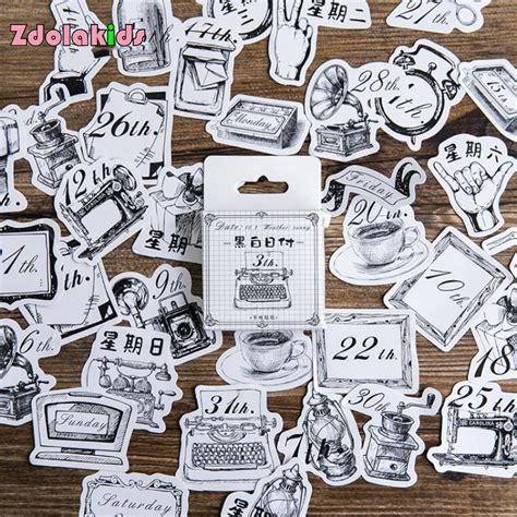 45piecelotblack White Number Date Time Label Stickers Decorative