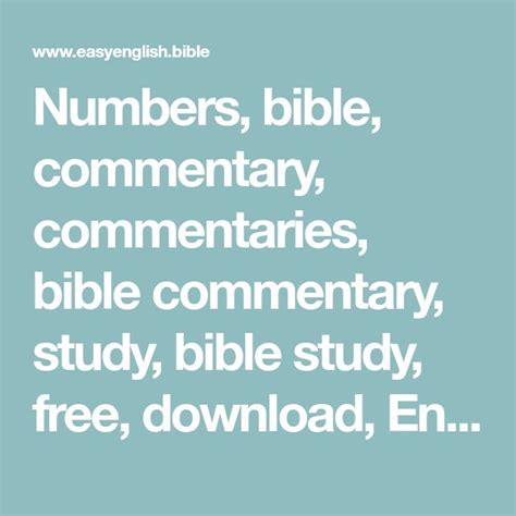 Numbers Bible Commentary Commentaries Bible Commentary Study