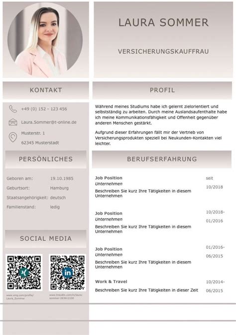 Perfekter Lebenslauf Mit Kurzprofil Und Socialmedia Qr Codes