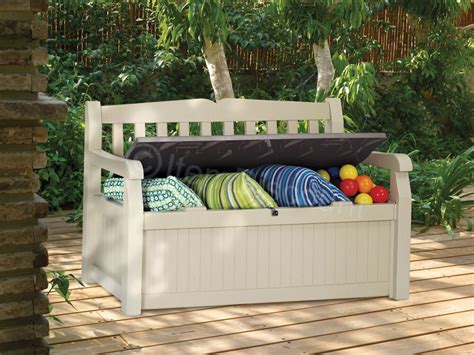 70 Gallon Plastic Garden Patio Storage Bench Chair Deck Box Waterproof