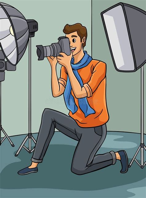 Photo Journalist Colored Cartoon Illustration Stock Vector