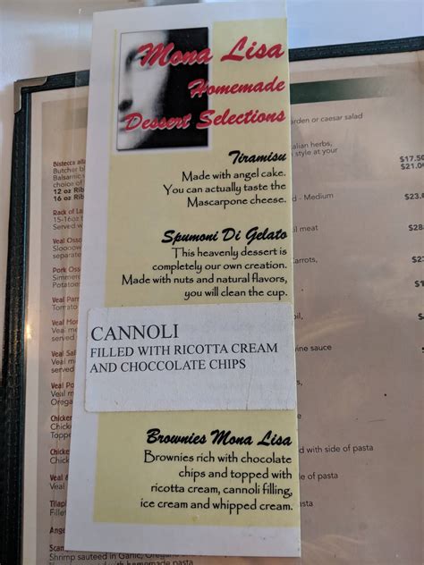 Menu at Mona Lisa Restaurant, Hendersonville