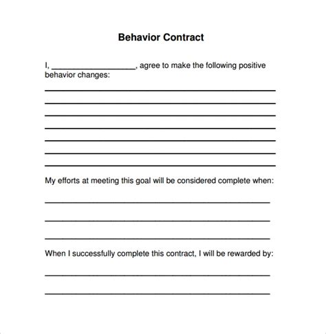 Free Printable Behavior Contract Template
