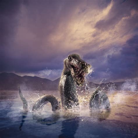 Loch Assustador Ness Monster Que Emerge Da água Foto De Stock Imagem