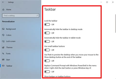 View Taskbar Settings In Windows 10
