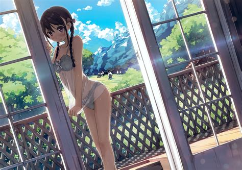 Wallpaper Landscape Model Window Long Hair Anime Girls Legs Cleavage Bra Kantoku