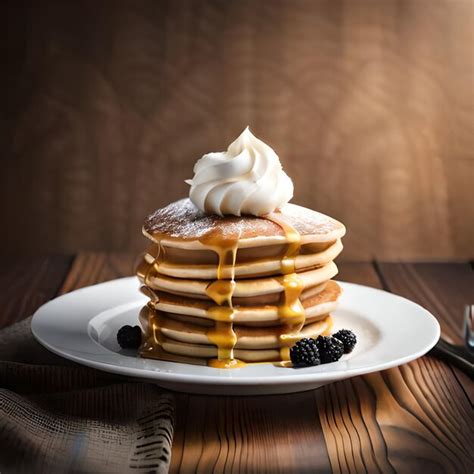 Premium Ai Image A Stack Of Pancakes With Whipped Cream And