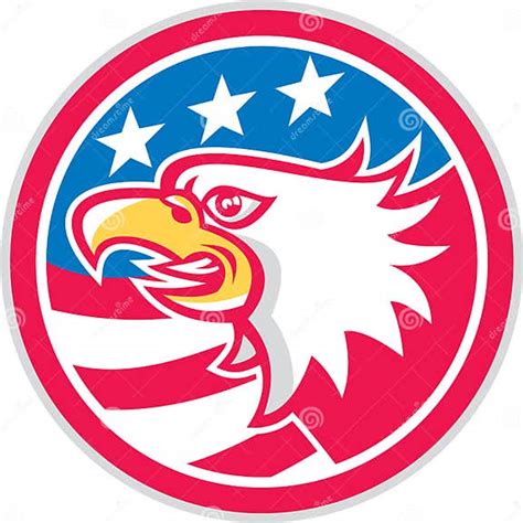 American Bald Eagle Head Flag Circle Retro Stock Vector Illustration